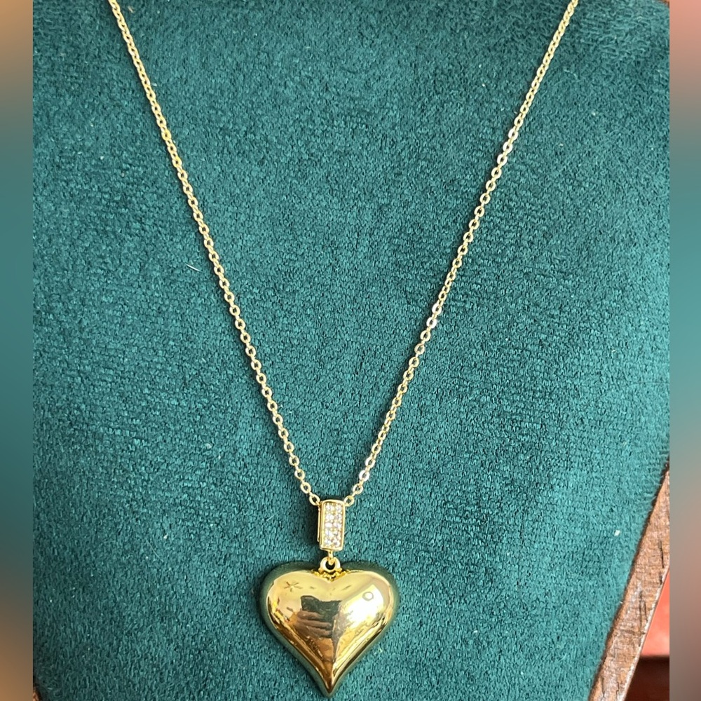 Gold Heart Pendant Necklace with CS Bail 16-18”